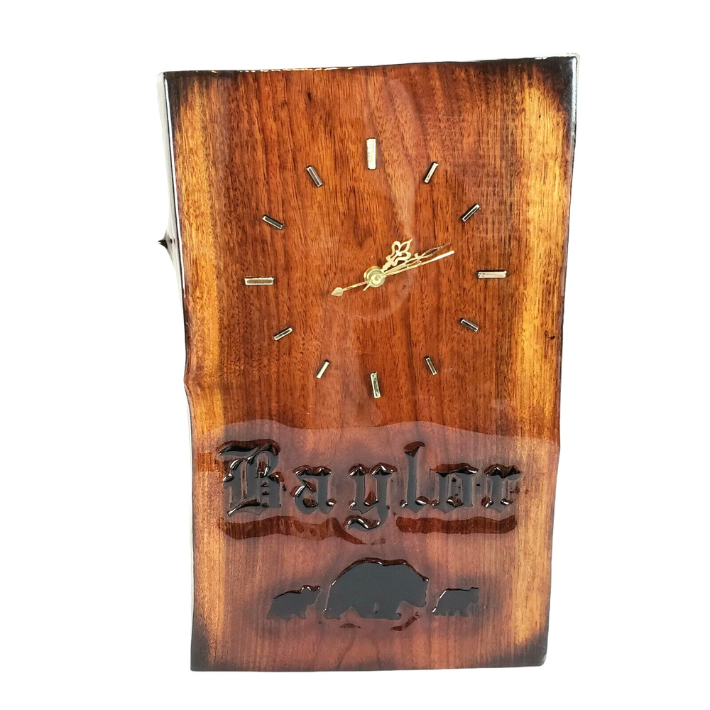 Baylor University Brown Rectangular Handmade Wooden Clock DOESN'T WORK